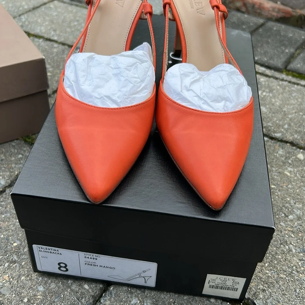 NIB J. Crew Mango Italian Leather Valentina Women's Orange Slingback Heels - Picture 6 of 9